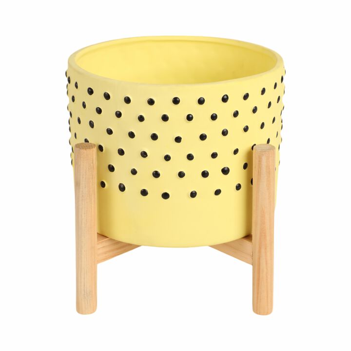 Dotted Planter with Wood Stand