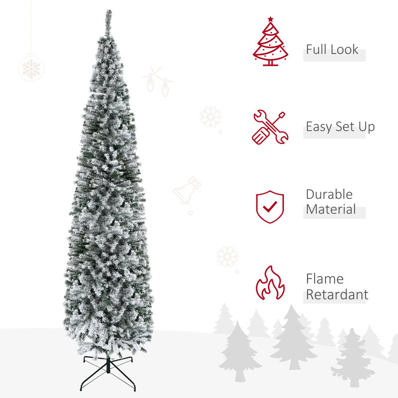 BreeBe 9ft Flocked Pencil Artificial Christmas Tree image number 3