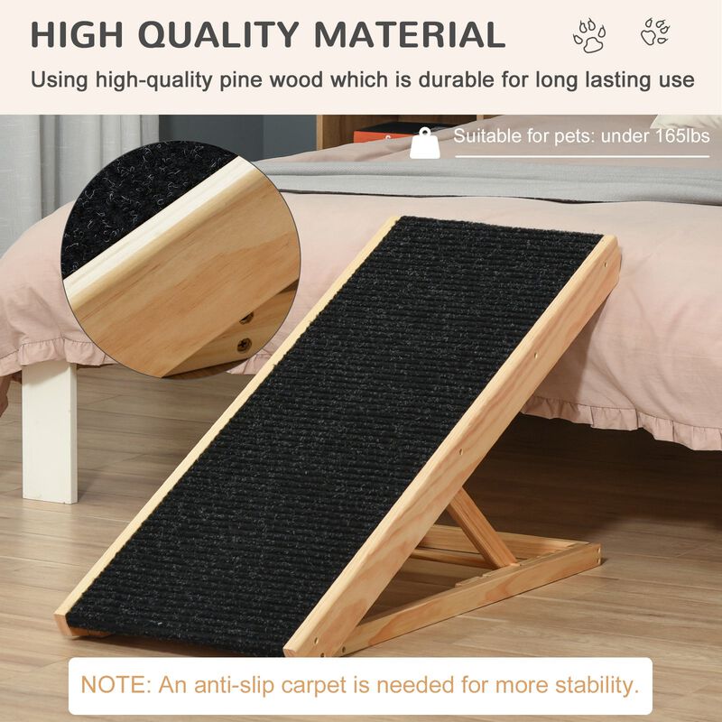 Pet Ramp Bed Steps for Dogs Cats Foldable Height Adjustable with Non-slip Carpet Pine Wood 35.5"L x 16"W x 24"H Black