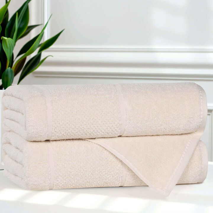 Set of 2 Solid Viscose Cotton Blend Bath Towels Absorbent Soft