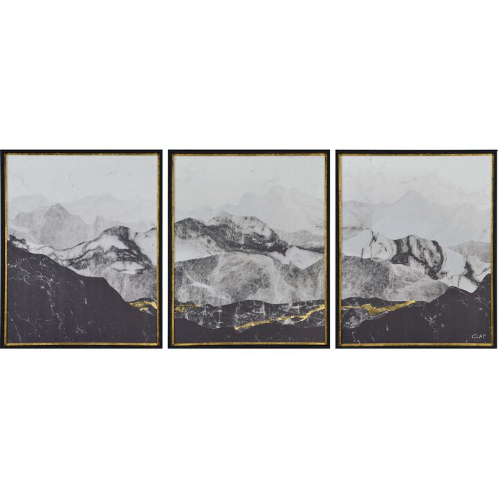 Set of 3 Black and Gold Mountain Range Framed Rectangular Wall Arts 21.5"