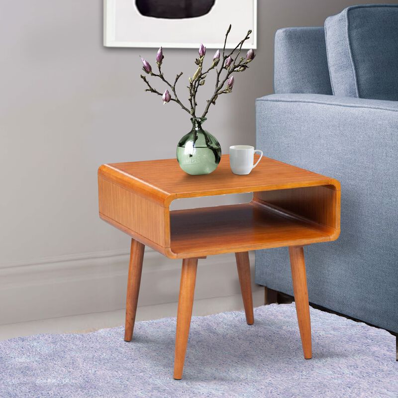 Rectangular Wooden End Table with Open Shelf and Splayed legs, Brown