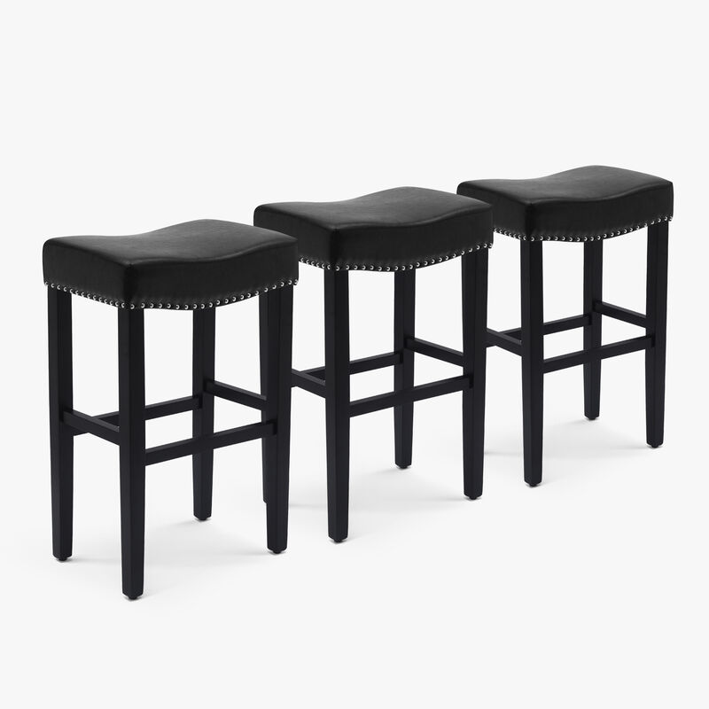 WestinTrends 29" Upholstered Saddle Seat Black Bar Stool (Set of 3)