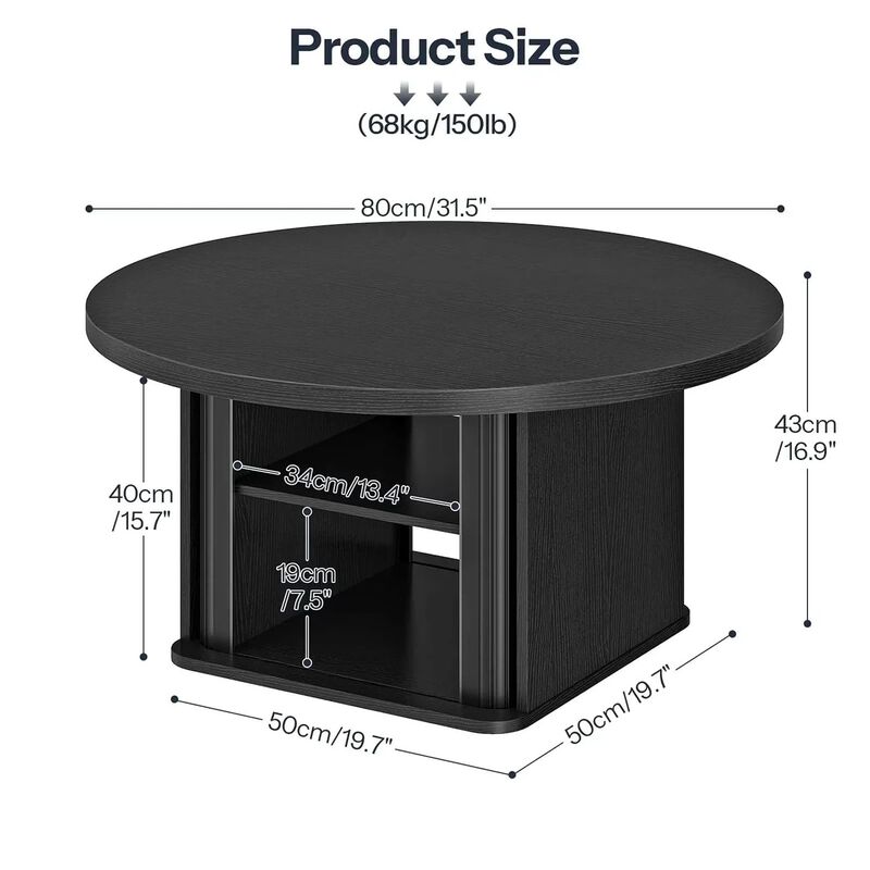 Modern Round Coffee Table with Sliding Door Storage for Living Room-Black image number 2