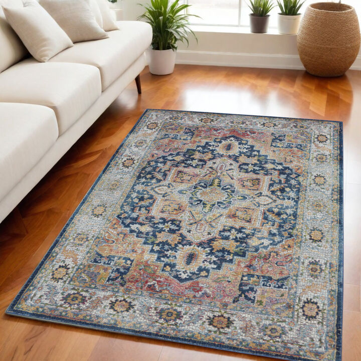 HomeRoots Floral Medallion Distressed Non Skid Area Rug