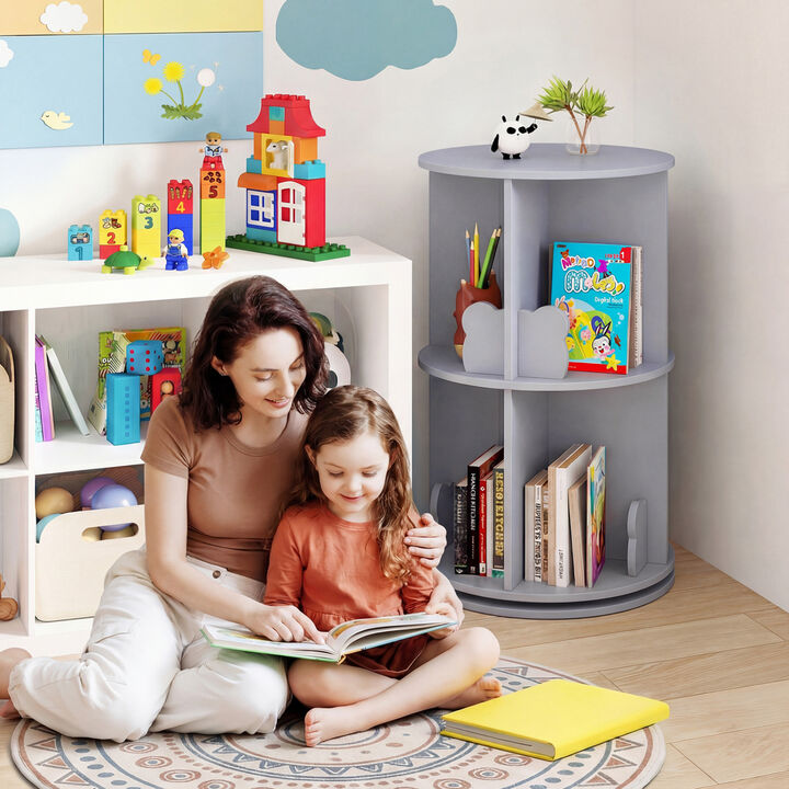 Kids 360&deg; Rotating Bookshelf 2-Tier Storage Rack with Bear Safety Baffles