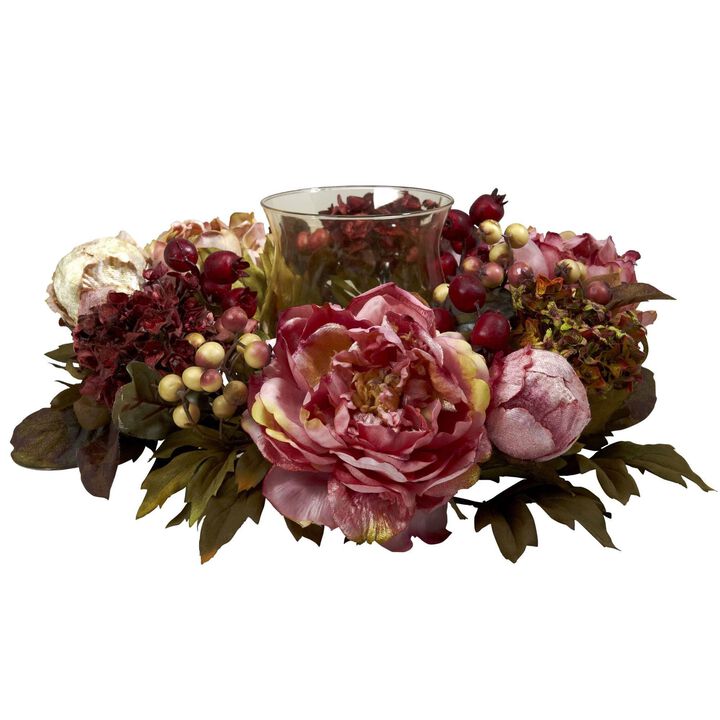 Nearly Natural 6.5-in Peony Hydrangea Candelabrum