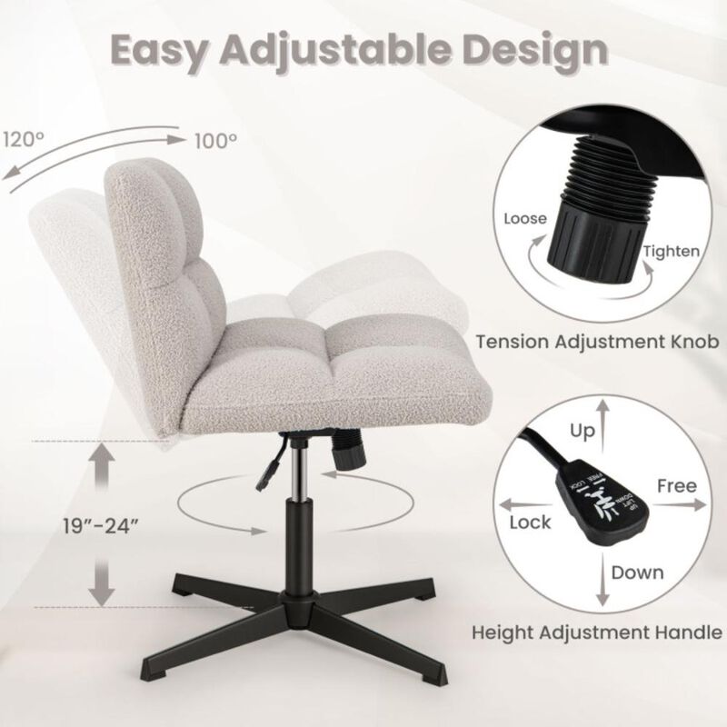 Hivvago Office Armless Chair Cross Legged with Imitation Lamb Fleece and Adjustable Height