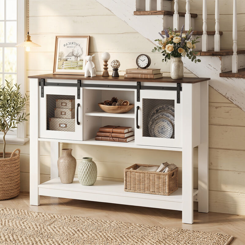 Entryway Console Table with Sliding Barn Doors and Cabinet Storage-Rustic Brown image number 5