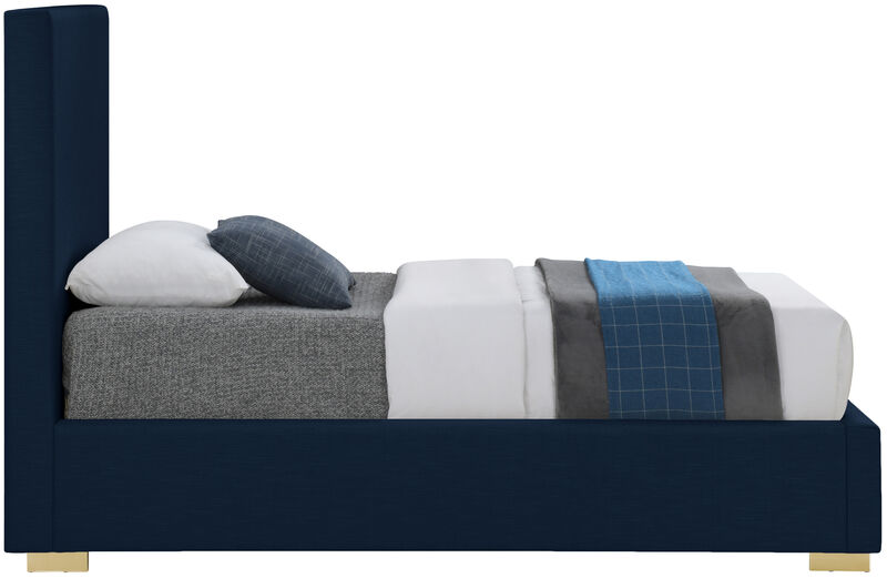 Meridian Furniture Crosby Navy Linen Textured Fabric Twin Bed