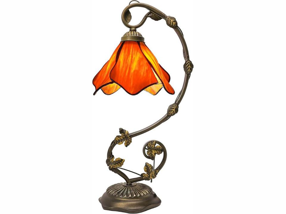 Stained Glass Table Lamp Flower Design Metal Leaf Base 3 Color Bedside Light