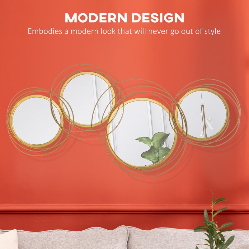 Gold Wall Art: Modern Metal Mirror Decor for Living Spaces