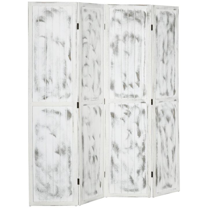 Rustic White Partition: 55" Folding Screen for Bedroom Privacy