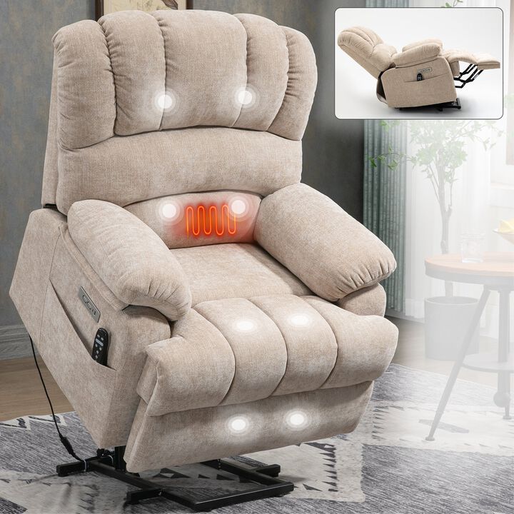 Mondawe 23" Seat Width and High Back Large Size Chenille Power Lift Recliner Chair with 8-Point Vibration Massage and Lumbar Heating