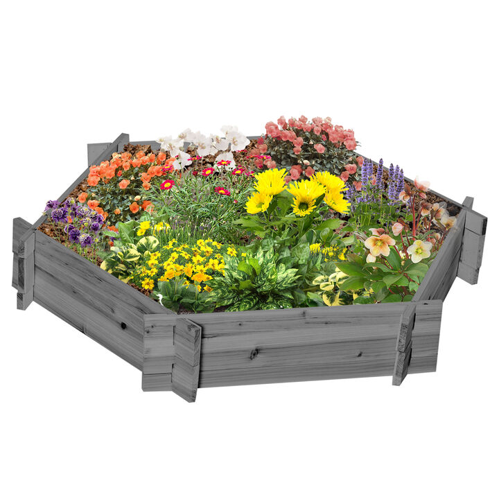 Outsunny Wooden Raised Garden Bed, Hexagon Screwless Planters for Outdoor Plants, Vegetables, Flowers, Herbs, 39" x 36" x 6", Gray
