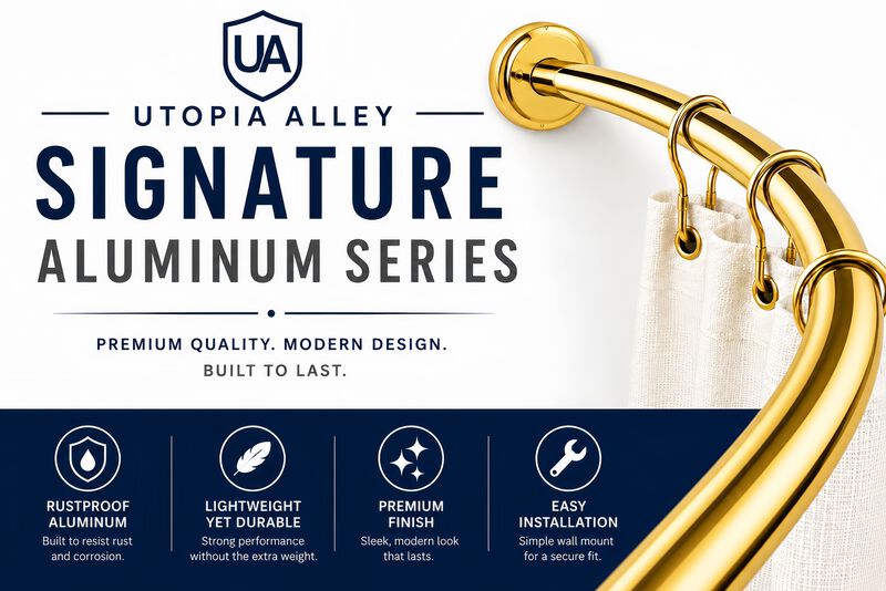 Utopia Alley Signature Aluminum Series Curved Shower Curtain Rod - Rustproof Aluminum Wall Mount Rod, Adjustable 45 to 72 Inch, Adds Up to 8 Inches of Extra Shower Space image number 1