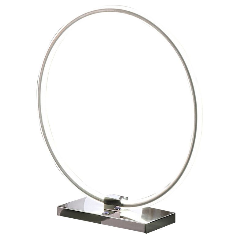 Sine 21 Inch Table Lamp, Modern Circle Ring LED, Sleek Silver Metal Base - Benzara