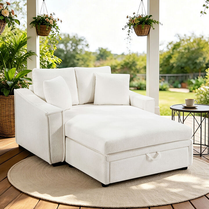 Merax Velvet Oversized Chaise Sofa with Curved Stitched Armrest