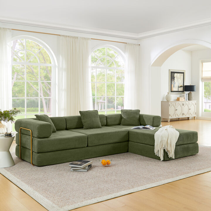 Merax Convertible Modular Corduroy Sectional Sofa Bed