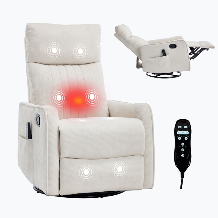 360&deg; Swivel Rocker Manual Recliner Chair with Heat and Massage, Upholstered Chenille Reclining Chair for Living Room