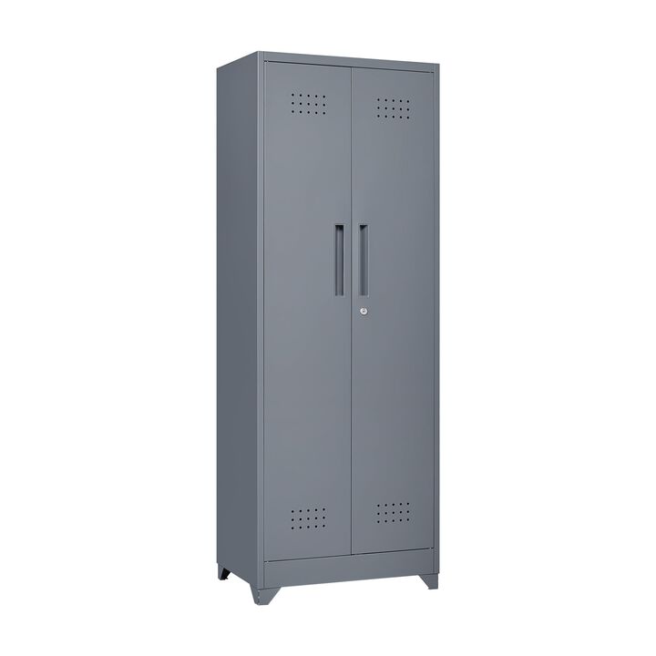 Broom Storage Cleaning Tool Cabinet With Locking Doors and Shelves