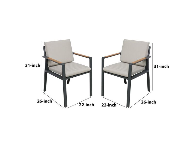 19 Inches Olefin Upholstered Aluminum Dining Chair, Set of 2, Gray - Benzara