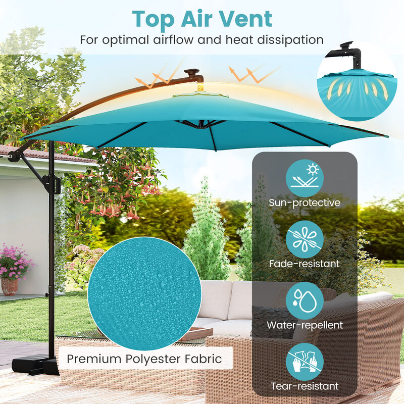 10-Ft Solar Offset Hanging Patio Umbrella with LED Lights and Base image number 7