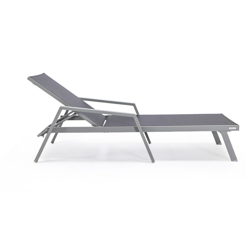 LeisureMod Marlin Patio Chaise Lounge Chair With Armrests in Grey Aluminum Frame - Black image number 7