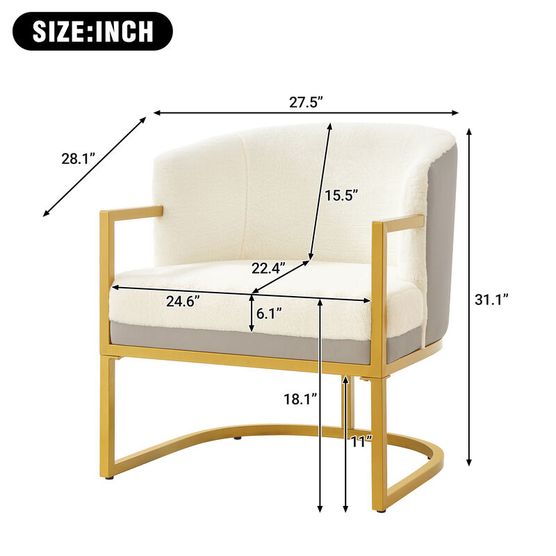 Merax Faux Rabbit Fur Accent Chair with Golden Metal Frame image number 4