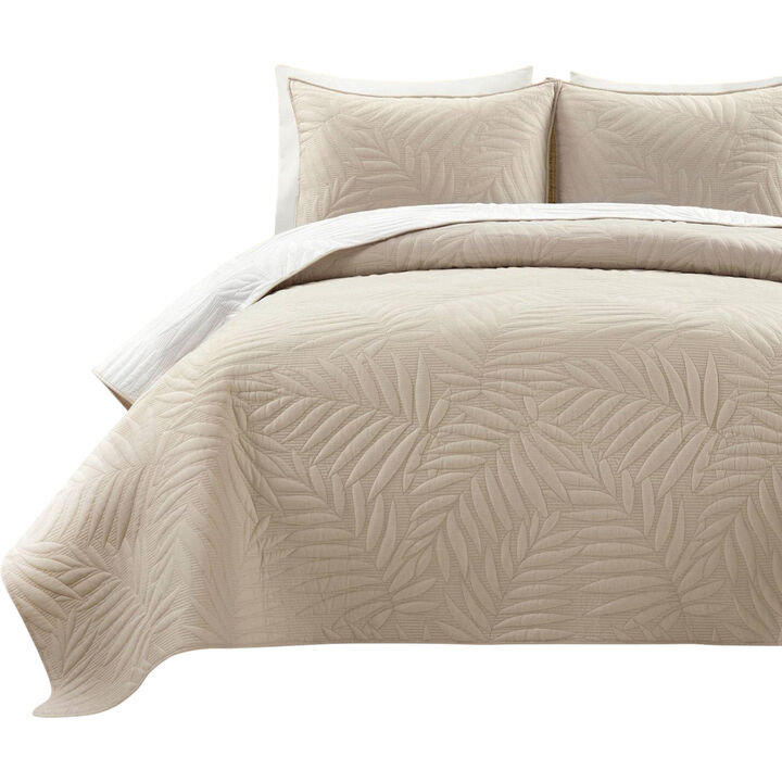 Botanical Fern Leaf Reversible 3-Piece Cotton Quilt Set