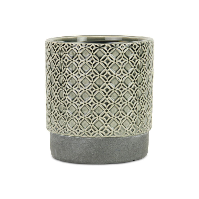 HomeRoots 6" Gray Geometric Ceramic Indoor Outdoor Round Pot Planter image number 1