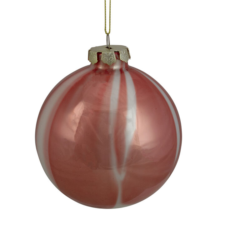 4" Red and White Marbled Glass Christmas Ornament
