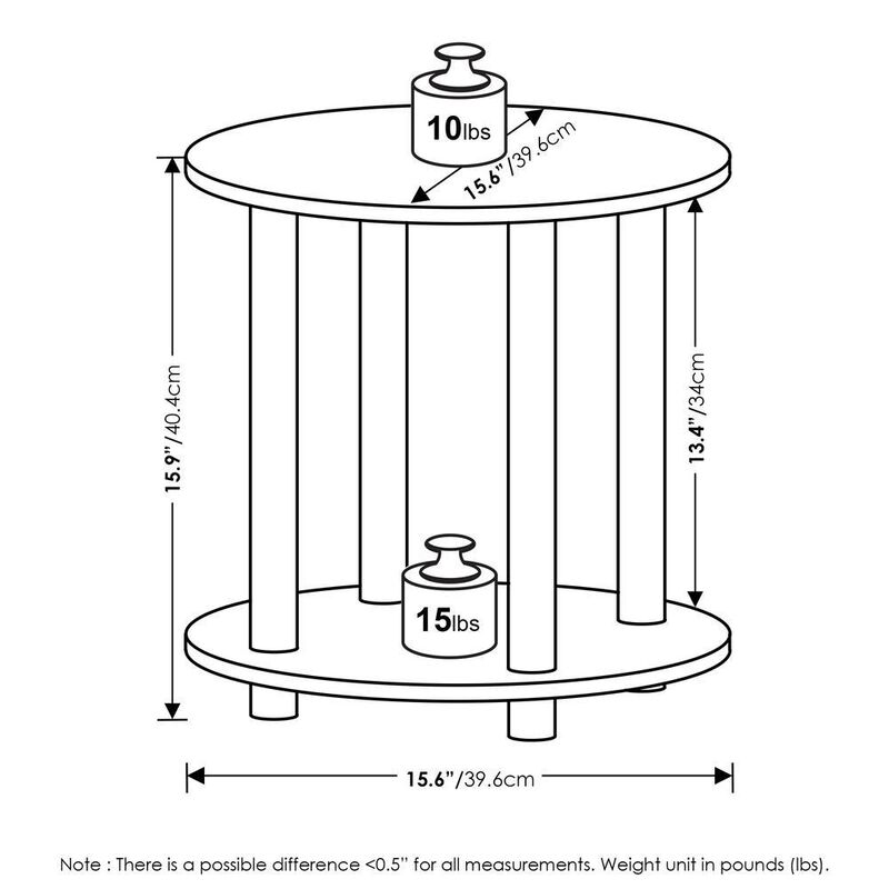 Furinno Turn-N-Tube 2-Tier Round Wooden End Table, Amber Pine