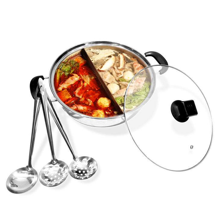 Stainless Steel 4.5 qt. Hot Pot with Divider and Utensils