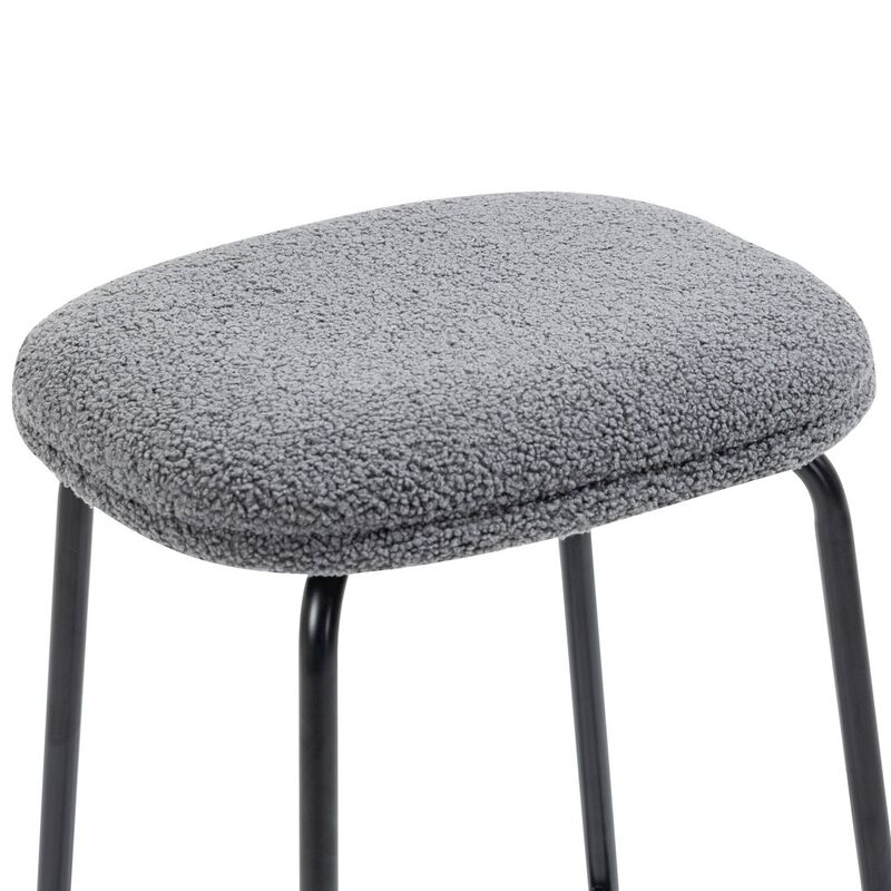 Glamour Home Set of 2 Ayana Gray Boucle Backless Counter Stool with Black Iron Legs