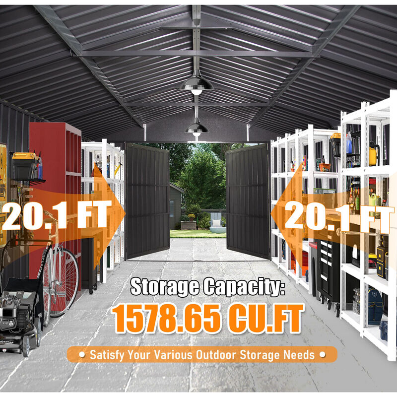 Mondawe 12x20FT Outdoor Metal Garage Shed, Extra Large Metal Carport with Lockable Double Hinged Doors image number 3