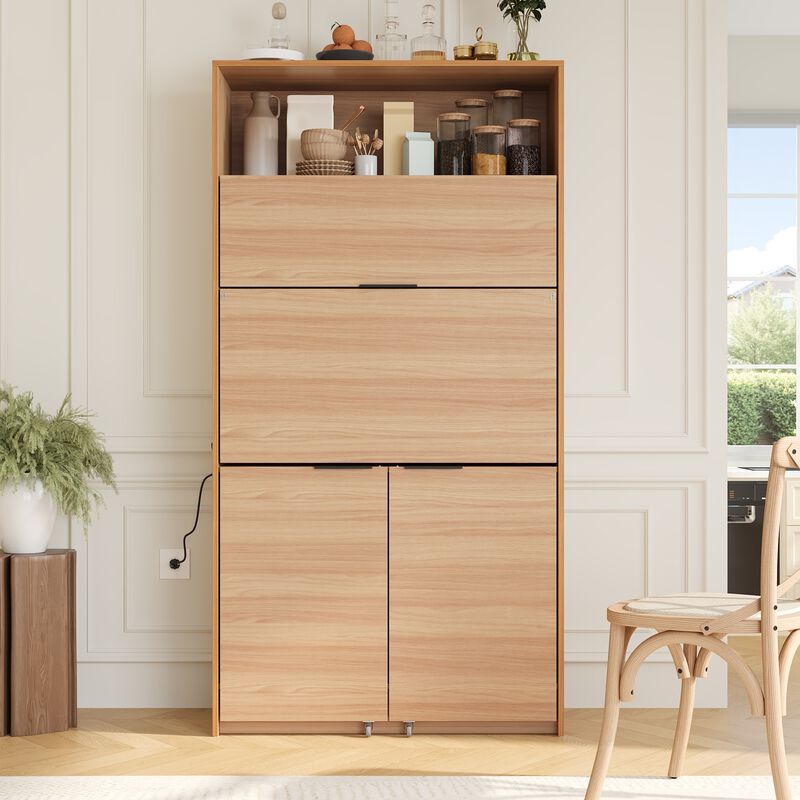 Merax Compact Kitchen Buffets 69''H Buffet with Hutch and Foldable Workstation image number 1
