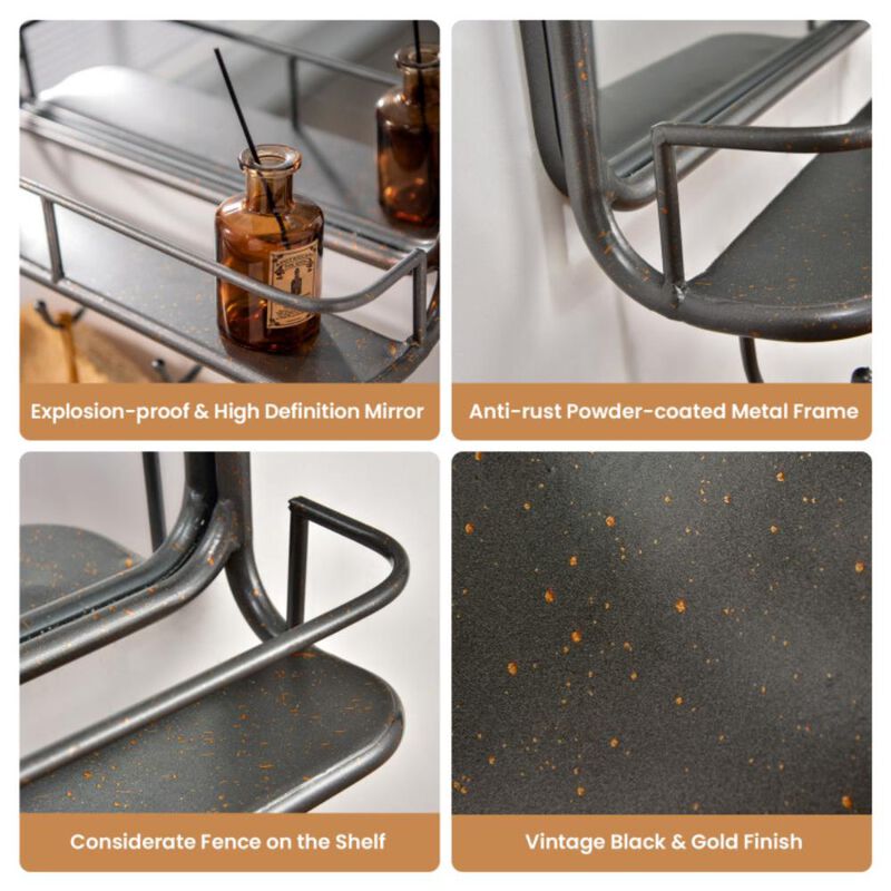 Hivvago Wall Bathroom Mirror with Shelf Hooks Sturdy Metal Frame for Bedroom Living Room