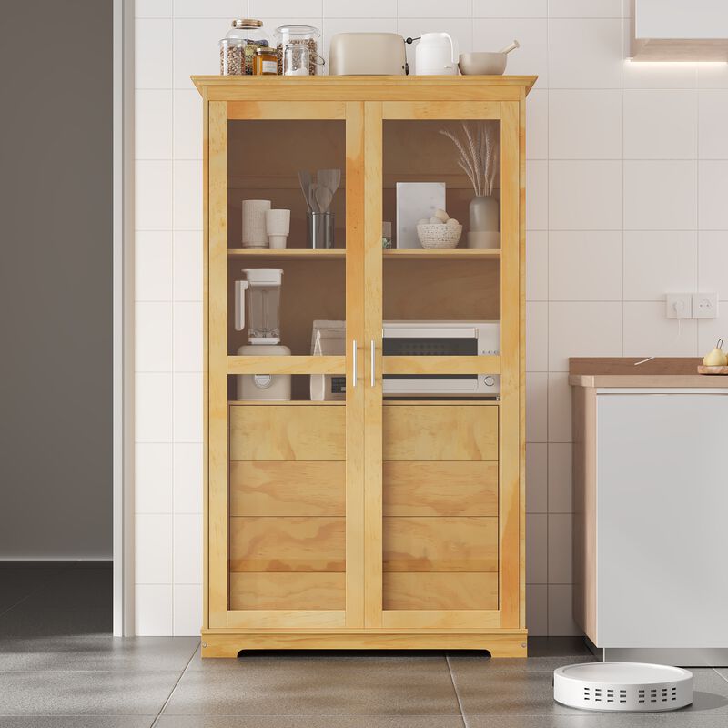 Merax Freestanding Kitchen Storage Cabinet Display Cabinet with Glass Doors
