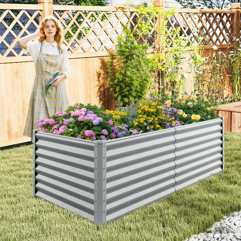 Rectangular Raised Garden Bed with Open Bottom Design for Improved Drainage and Healthy Root Growth