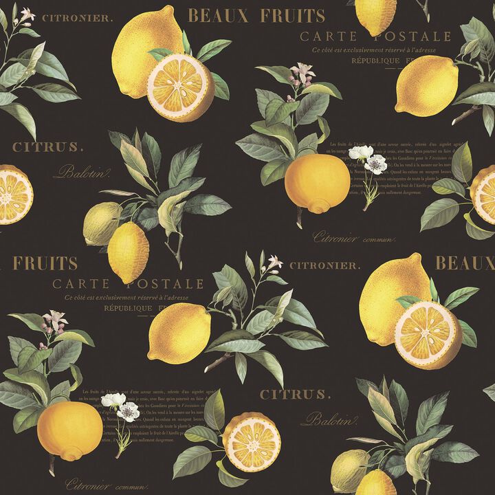 Just Kitchens Citron Botanical Black Wallpaper G45411
