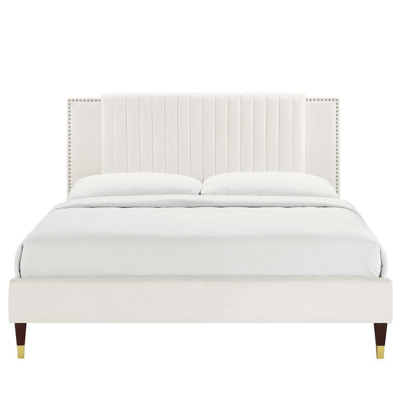 Zahra Channel Tufted Performance Velvet Queen Platform Bed image number 2