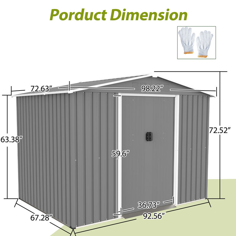 8x6 FT Outdoor Tool Storage Shed with Metal Foundation & Lockable Doors image number 3