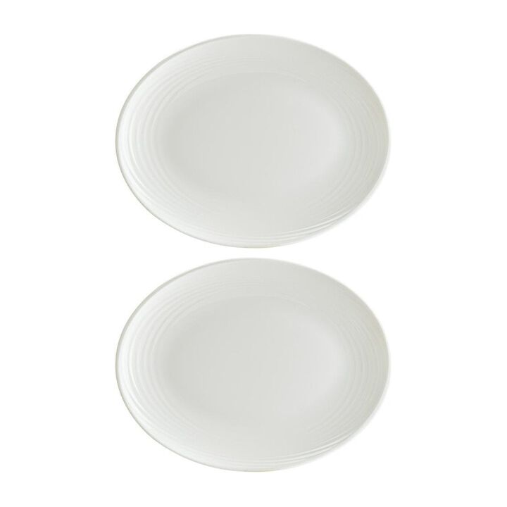 Loop 12.25" x 9.5" x h:1" Oval Warm White Vitrified Platter (Set of 2)