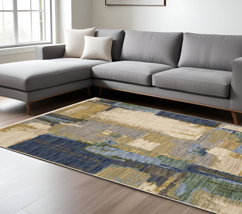 HomeRoots Abstract Area Rug With Fringe