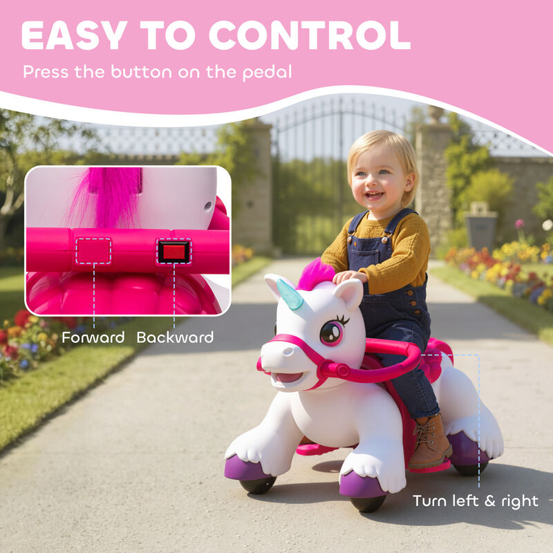 BreeBe 12V Unicorn Ride on Horse with Carrot Toy, Comb, Animal Sounds image number 5