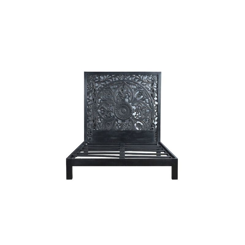 Porter Designs Bali Solid Hand Carved Wood Queen Bed, Black image number 5