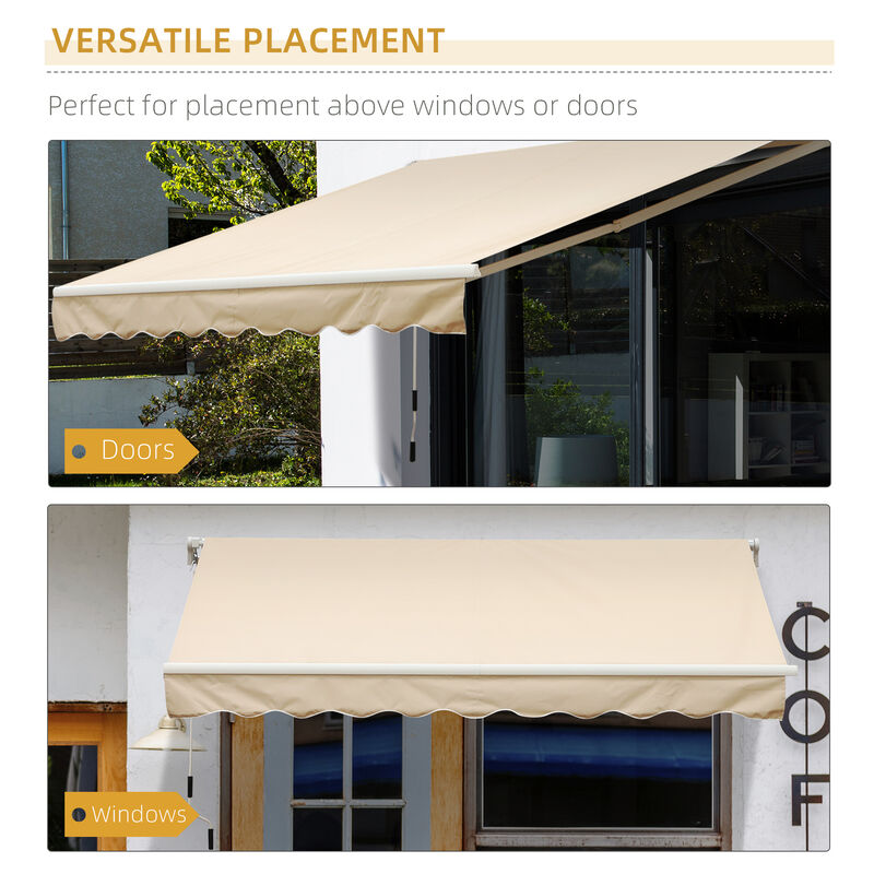 Outsunny 10' x 8' Manual Retractable Awning Sun Shade Shelter for Patio Deck Yard with UV Protection and Easy Crank Opening, Beige