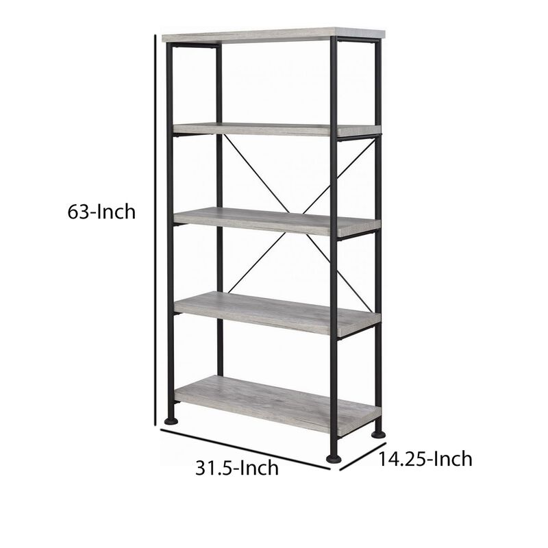 Sophisticated Wood and Metal Open Bookcase, Gray