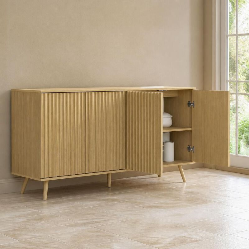 Wood Sideboard Buffet Cabinet with 4 Doors and Adjustable Shelves image number 3